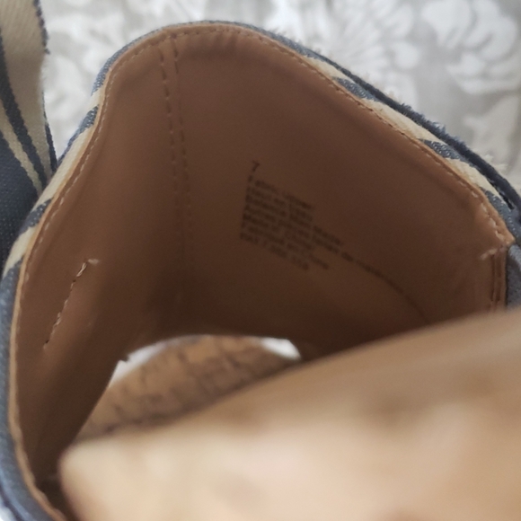 Express Blue and White Stripe Cork Heels Mules - Picture 5 of 5